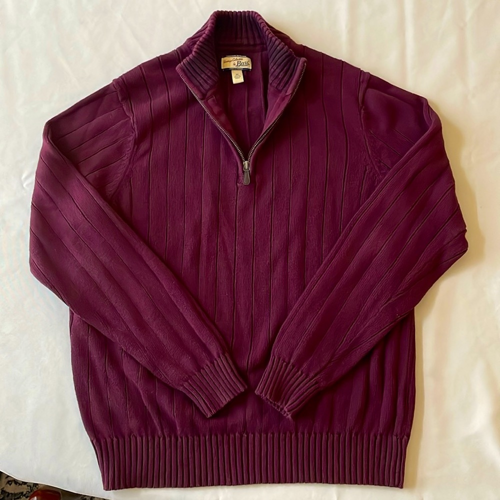 Men’s Marroon, Heritage Collection by GH Bass Quarter-Zip Pullover, Size Medium